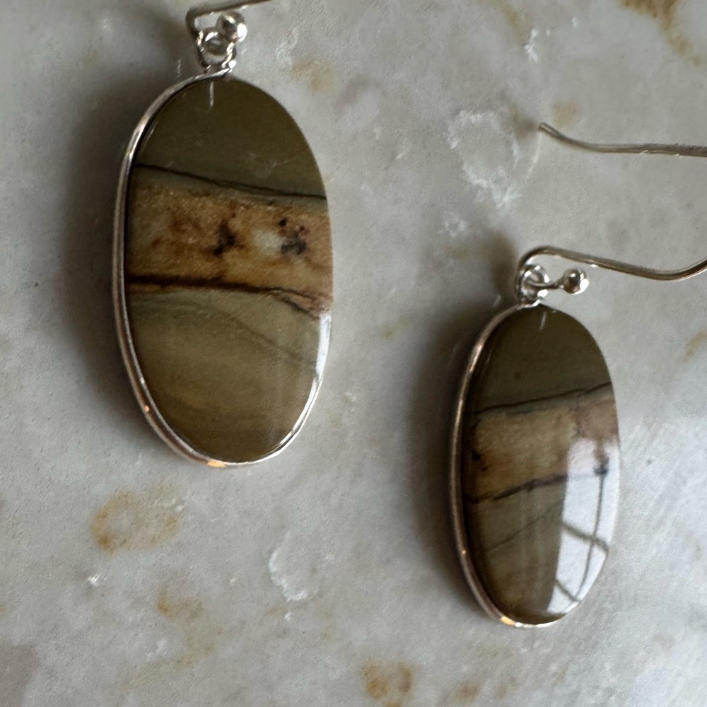 NWOT Sundance Desert Lines Earrings, Picture Jasper, Sterling Silver - Picture 3 of 6